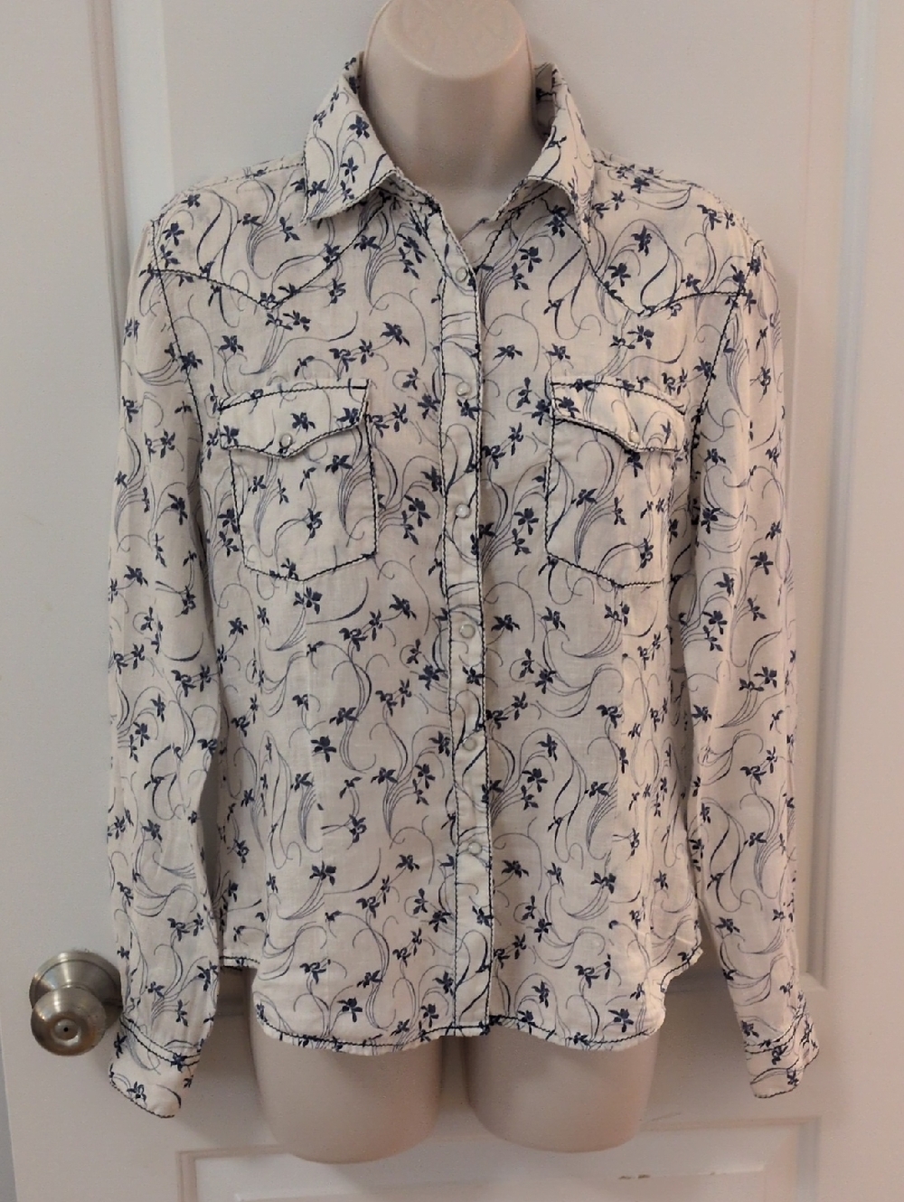 Ryan Michael Floral Linen Western Blouse